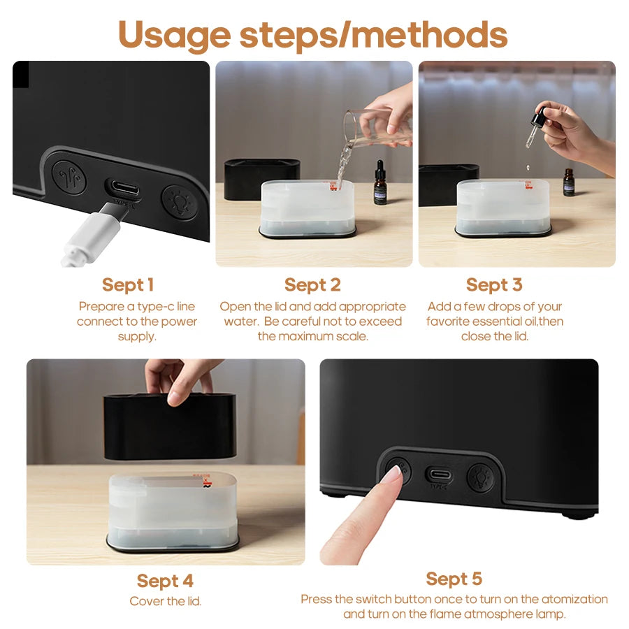 Color Flame Aroma Diffuser – Ultrasonic Essential Oil Diffuser with LED Flame Effect